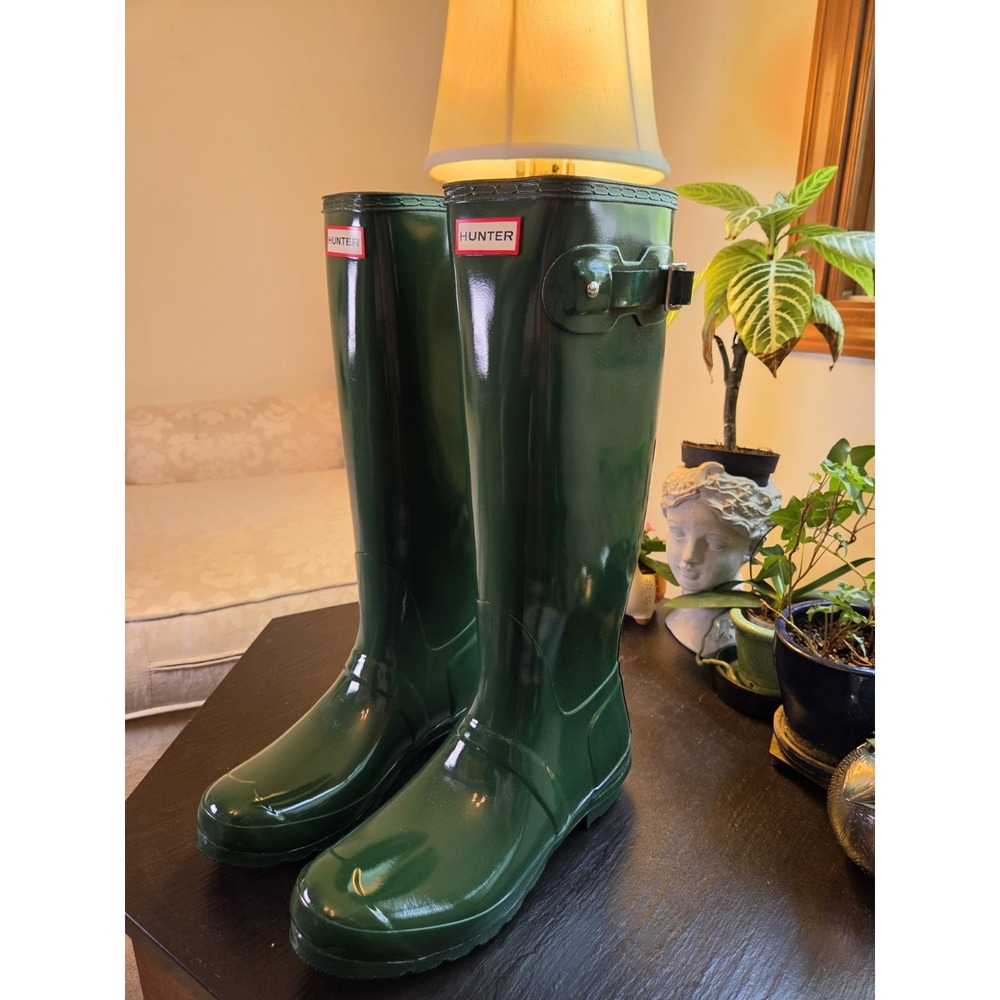 Hunter Orig Wms Tall Rain Boots Hunter Green Gloss Rubber WP Wellies 10 NEW $190